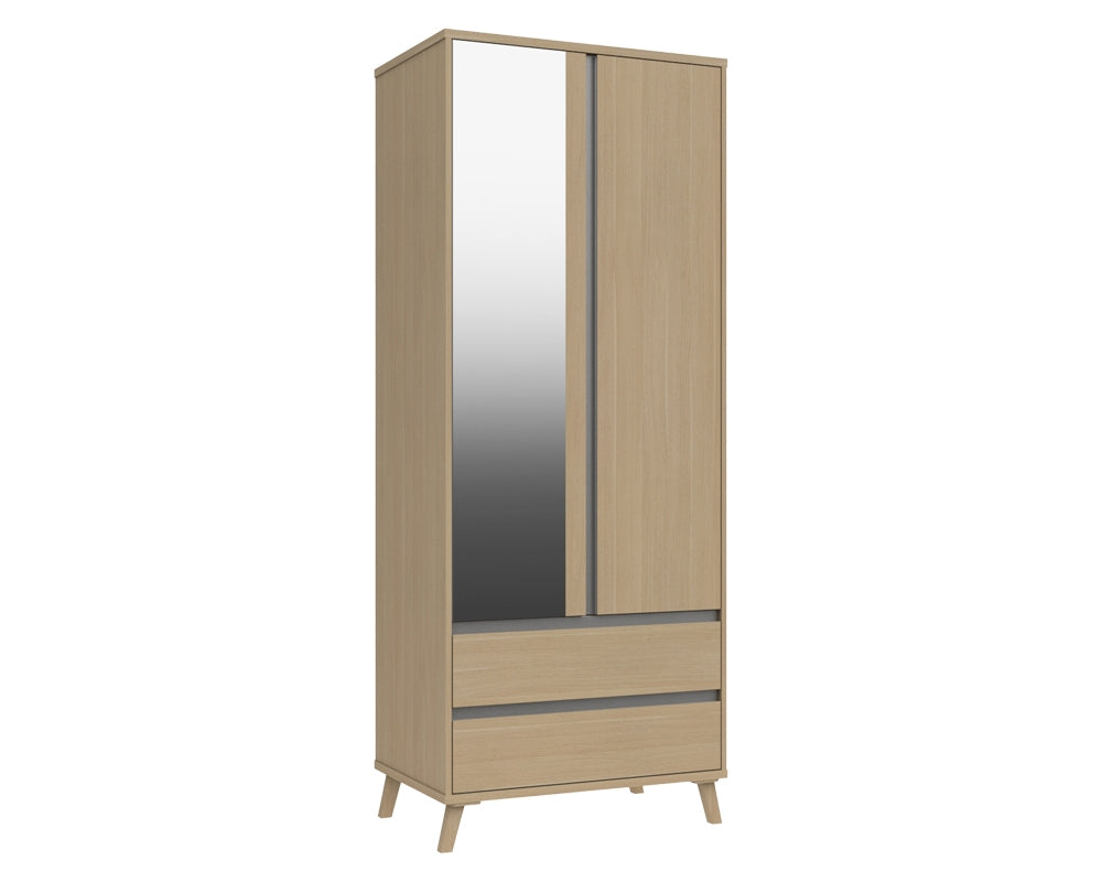 Thames Natural Oak 2 Door Combi Wardrobe With Mirror