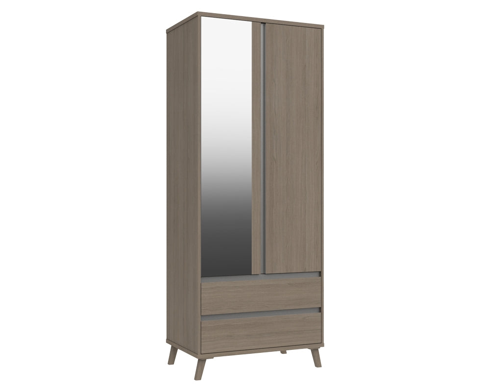 Thames Grey Oak 2 Door Combi Wardrobe With Mirror