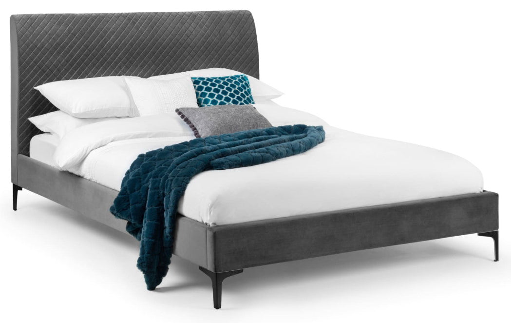 Triple Diamond Grey Velvet King Size Bed Frame angled view
