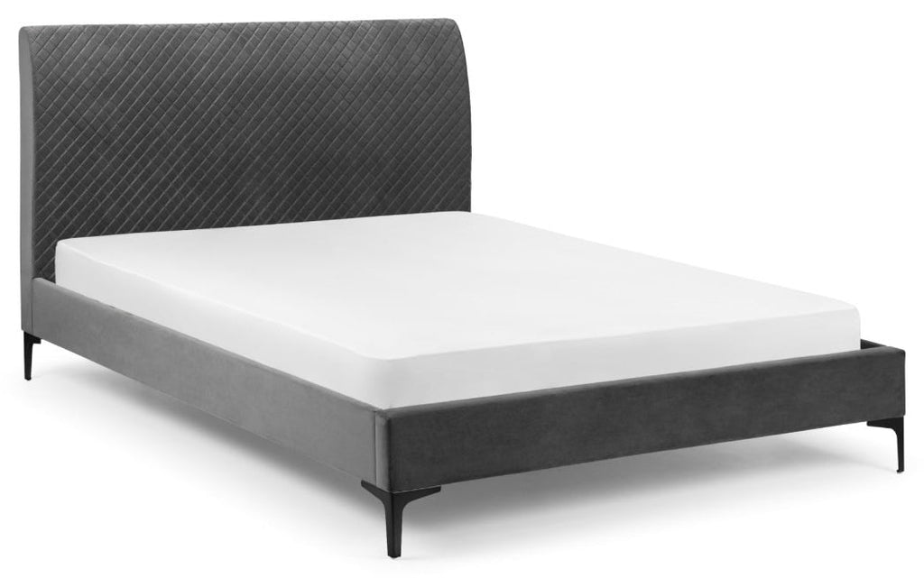 Triple Diamond Grey Velvet King Size Bed Frame front view