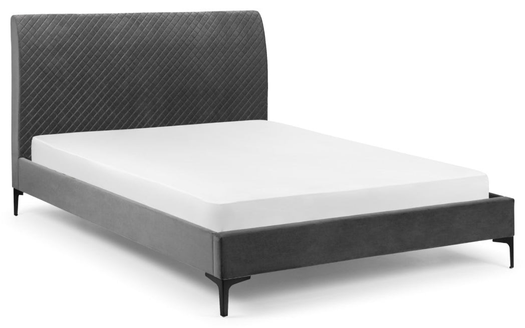 Triple Diamond Grey Velvet King Size Bed Frame front view