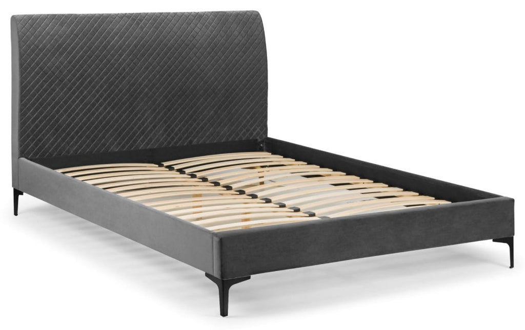 Triple Diamond Grey Velvet King Size Bed Frame side view