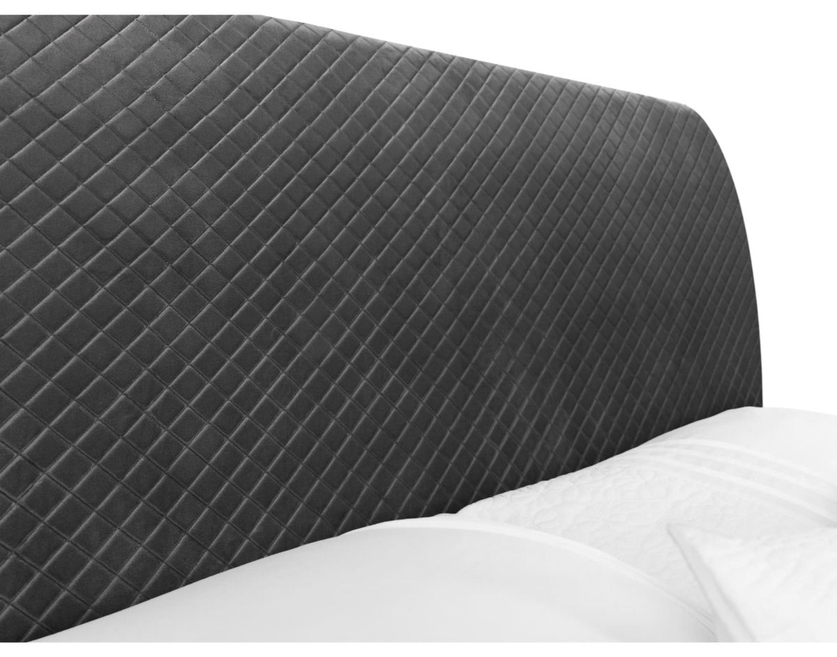 Triple Diamond grey velvet leg detail