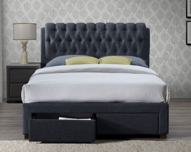 Valencia Charcoal Fabric Double 2 Drawer Bed Frame