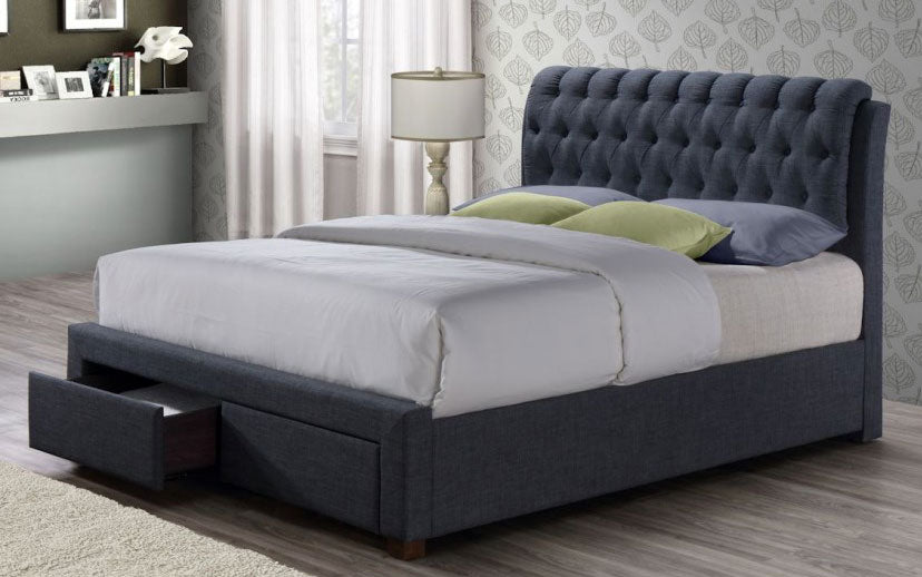 Valencia Charcoal Fabric King Size 2 Drawer Bed Frame