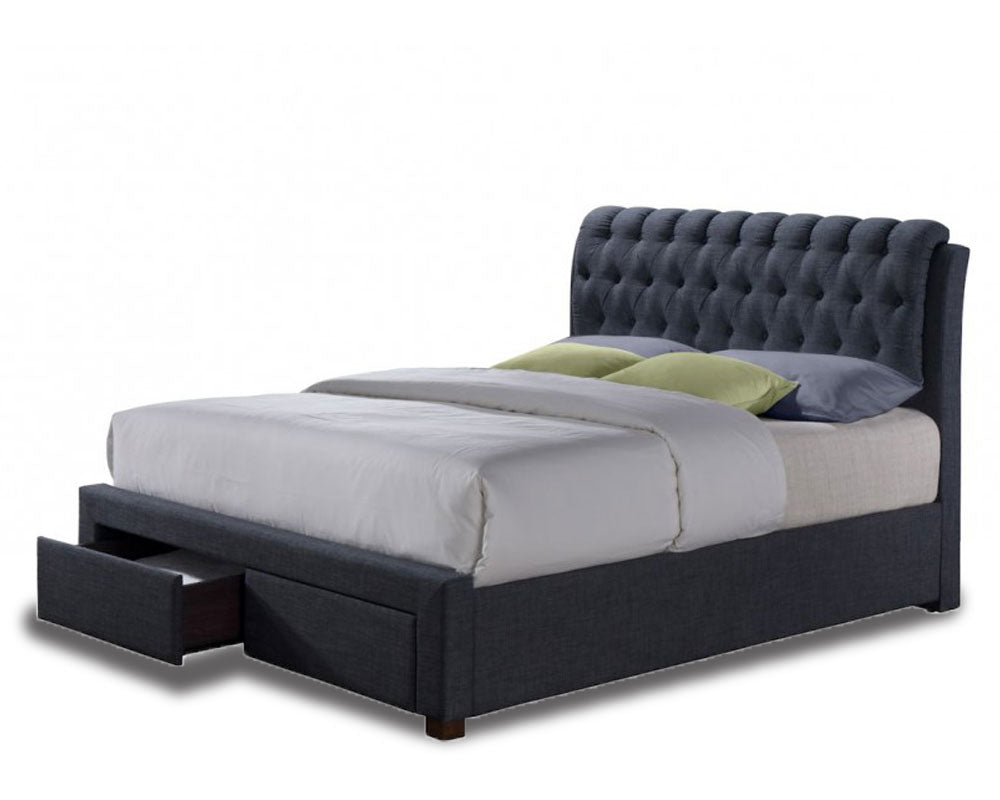 Valencia Charcoal Fabric King Size 2 Drawer Bed Frame