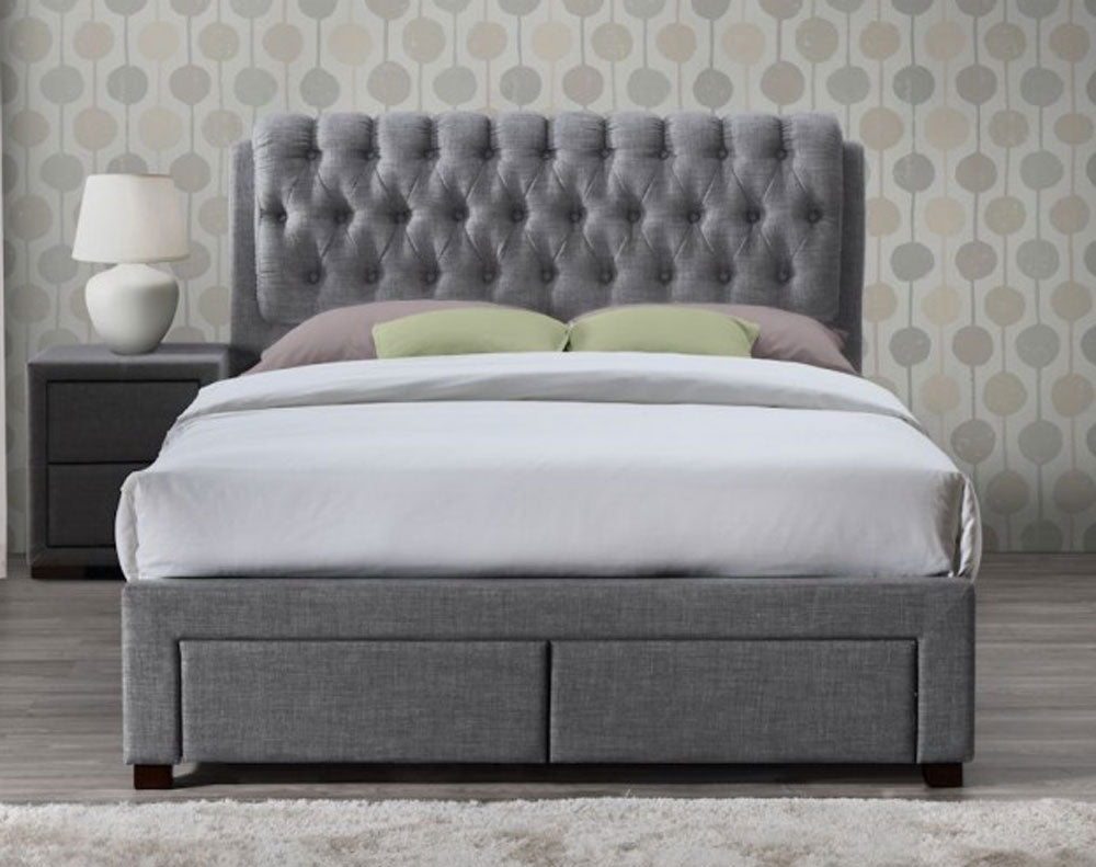 Valencia Grey Fabric King Size 2 Drawer Bed Frame