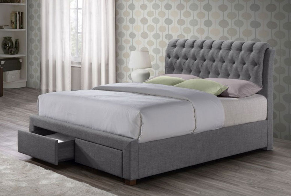 Valencia Grey Fabric Double 2 Drawer Bed Frame
