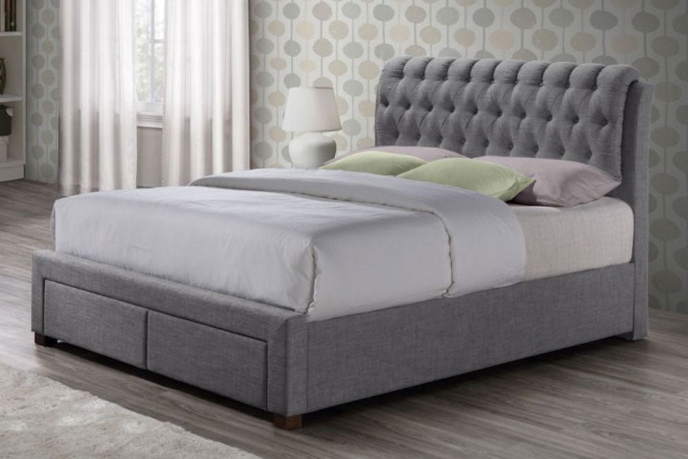 Valencia Grey Fabric King Size 2 Drawer Bed Frame