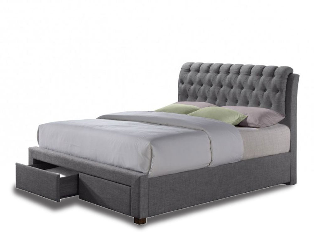 Valencia Grey Fabric Double 2 Drawer Bed Frame