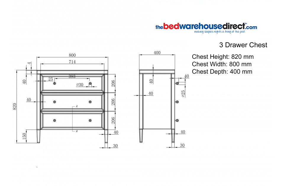Valencia Plus 3 Drawer Mirror Chest