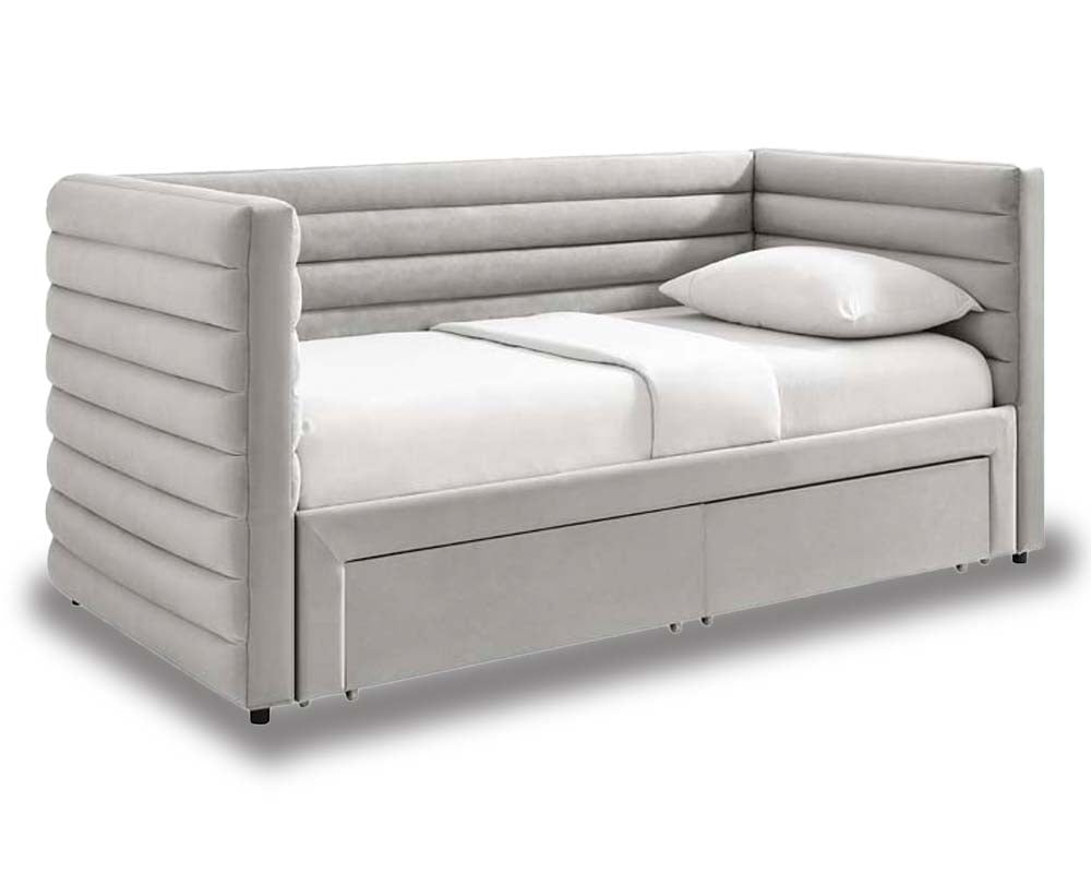 Grey Upholstered Day Bed With Drawers