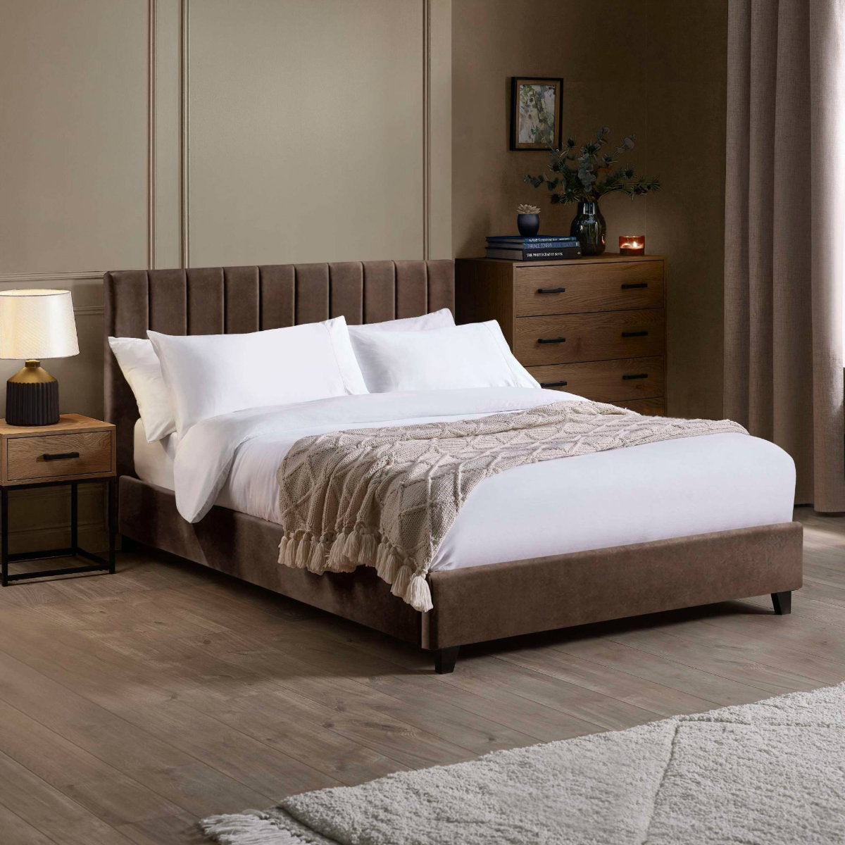 Ventanas Chocolate Velvet Double Bed Frame