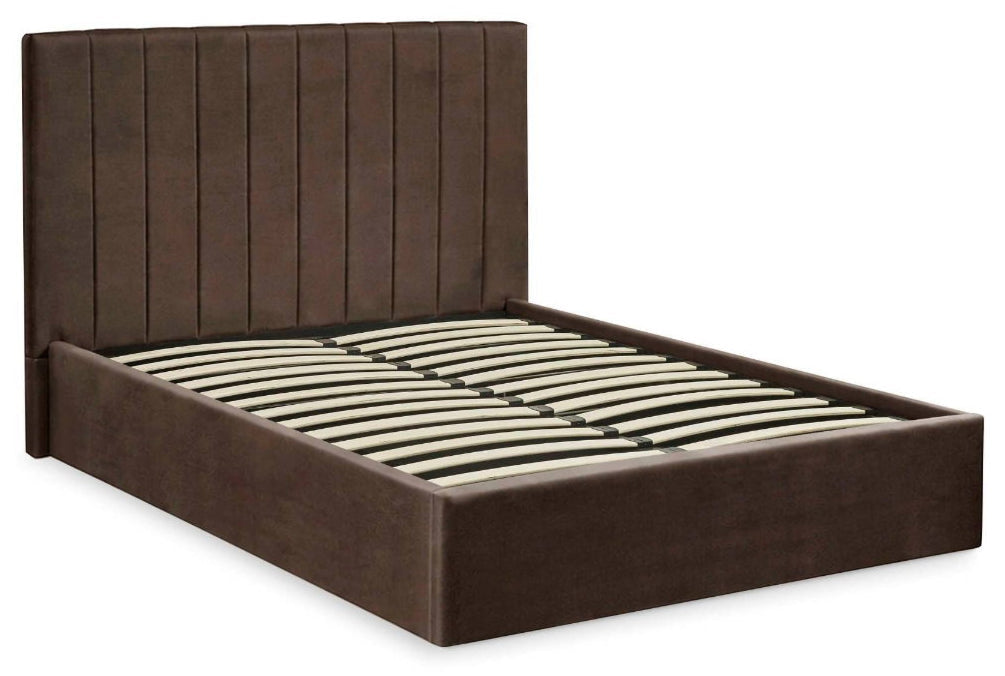 Ventanas Chocolate Velvet Double Ottoman Bed