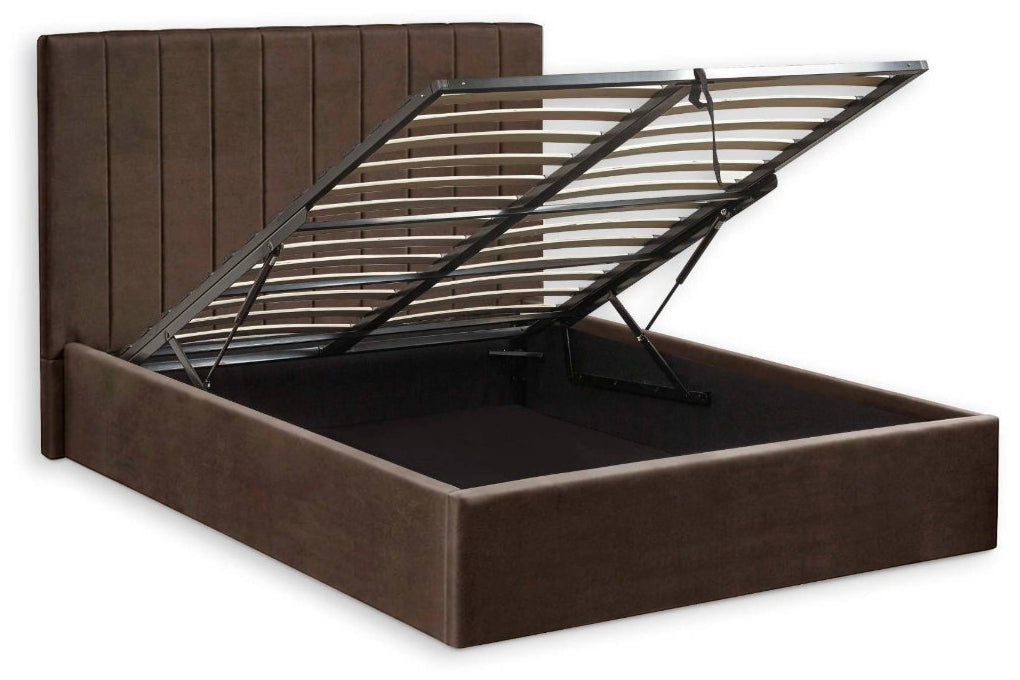 Ventanas Chocolate Velvet Double Ottoman Bed