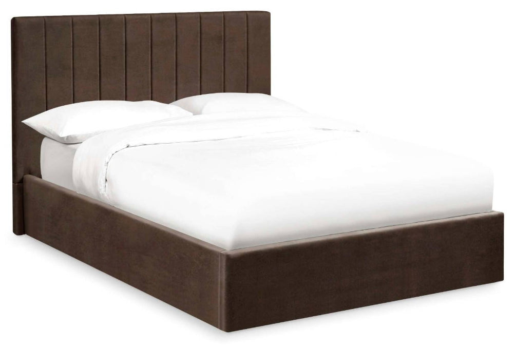Ventanas Chocolate Velvet King Size Ottoman Bed