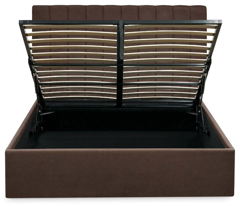 Ventanas Chocolate Velvet King Size Ottoman Bed