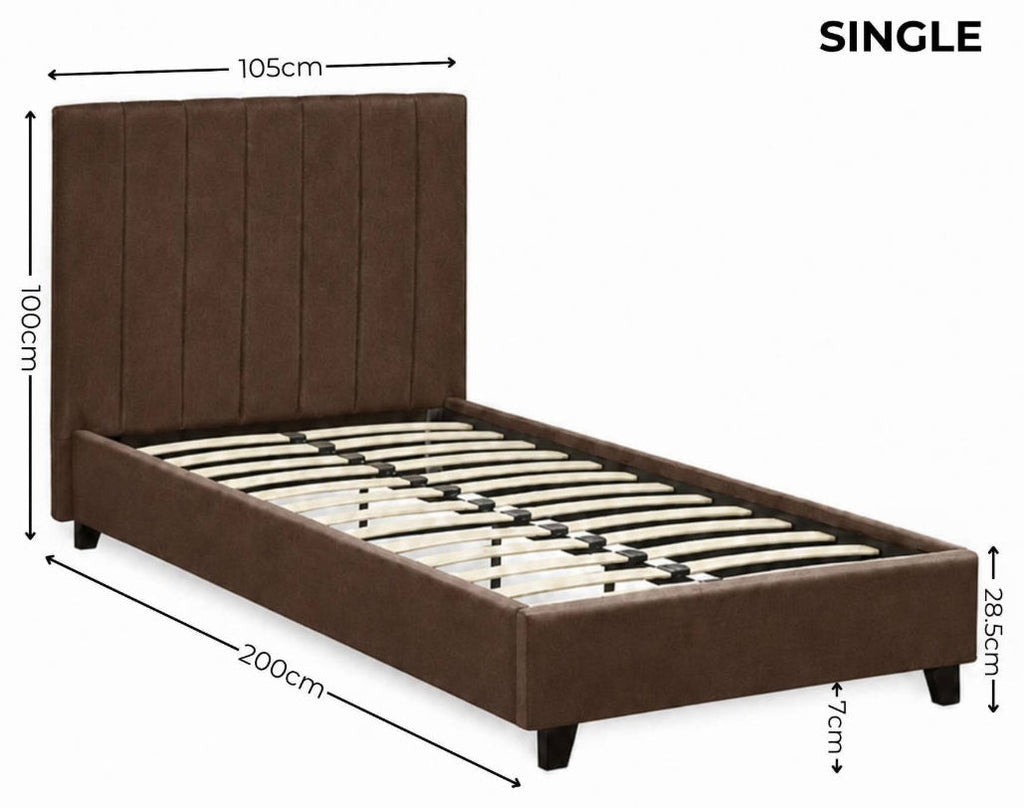 Ventanas Chocolate Velvet Single Bed Frame