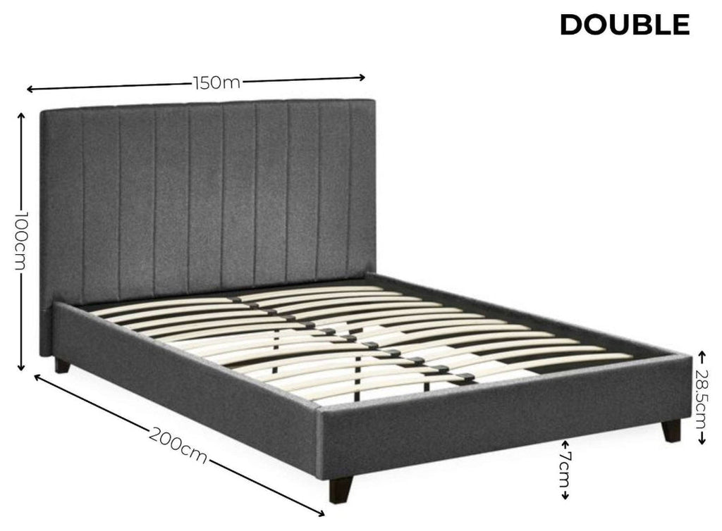Ventanas Dark Grey Linen Double Bed Frame