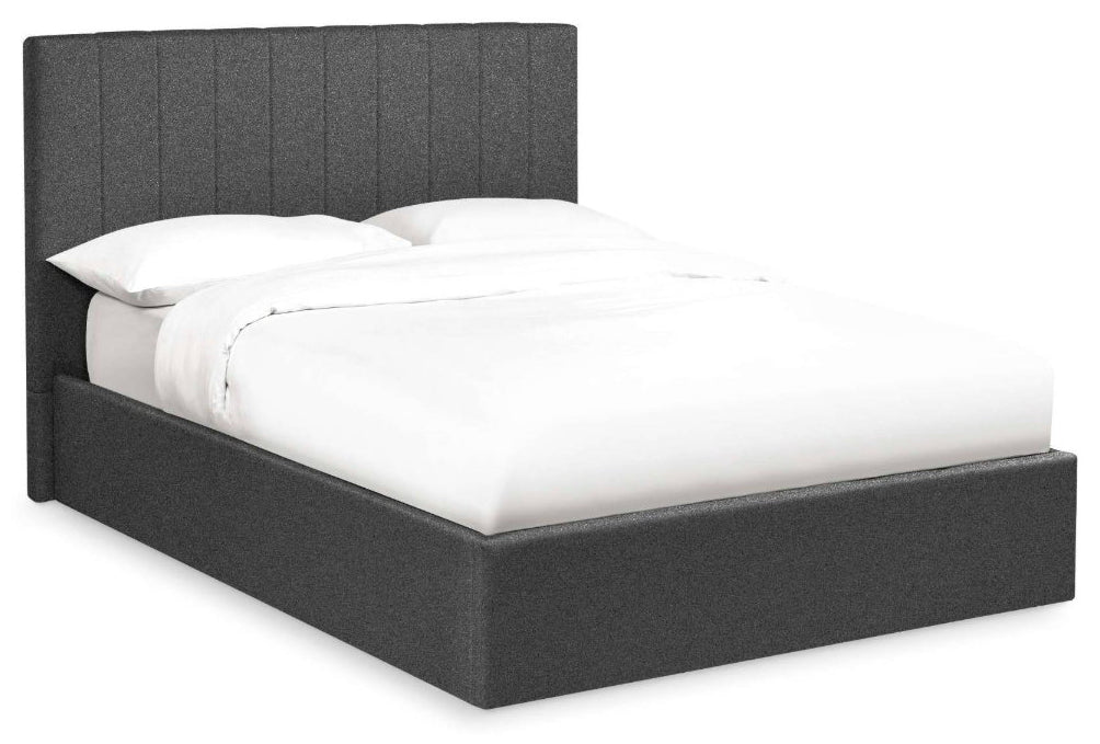 Ventanas Dark Grey Linen Double Ottoman Bed