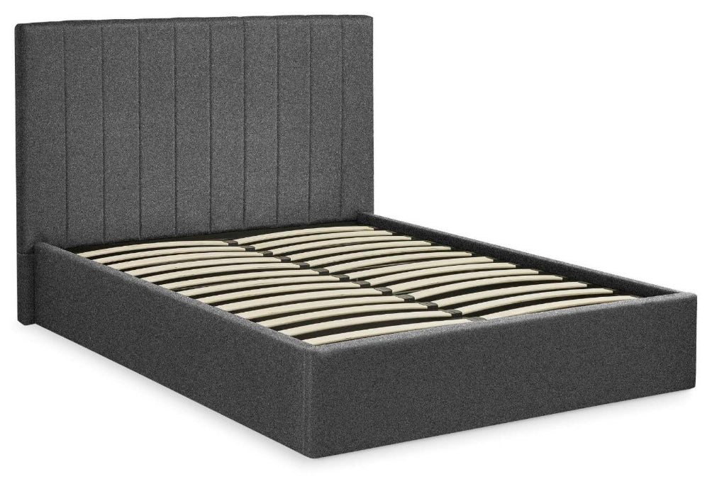 Ventanas Dark Grey Linen Double Ottoman Bed