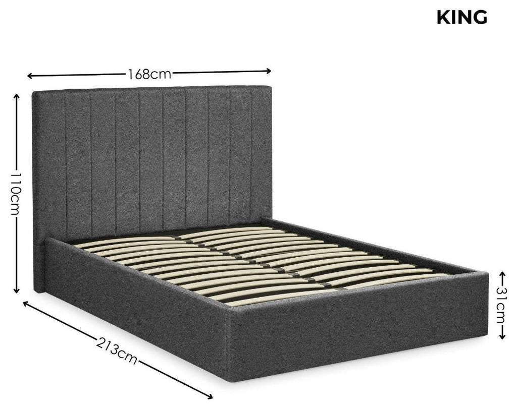 Ventanas Dark Grey Linen King Size Ottoman Bed