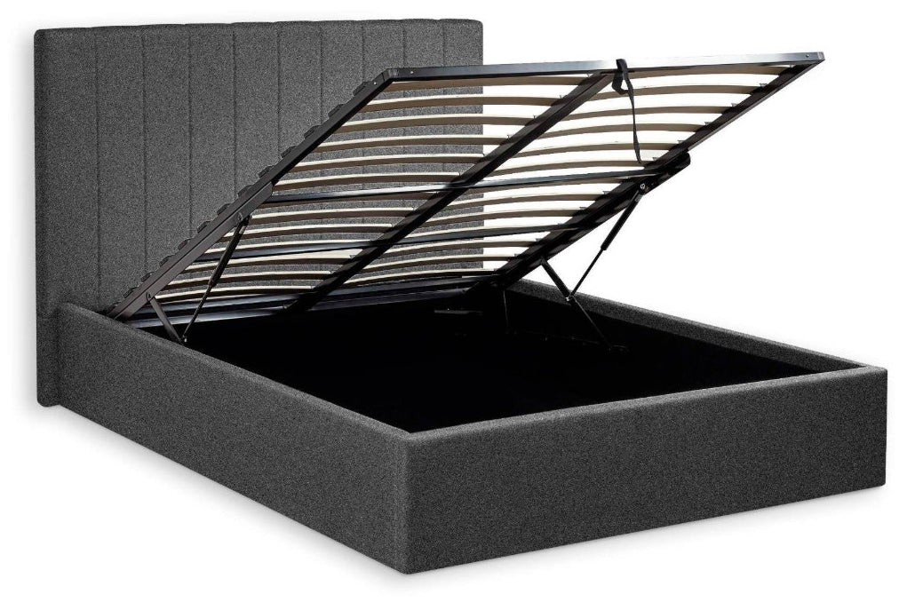 Ventanas Dark Grey Linen King Size Ottoman Bed