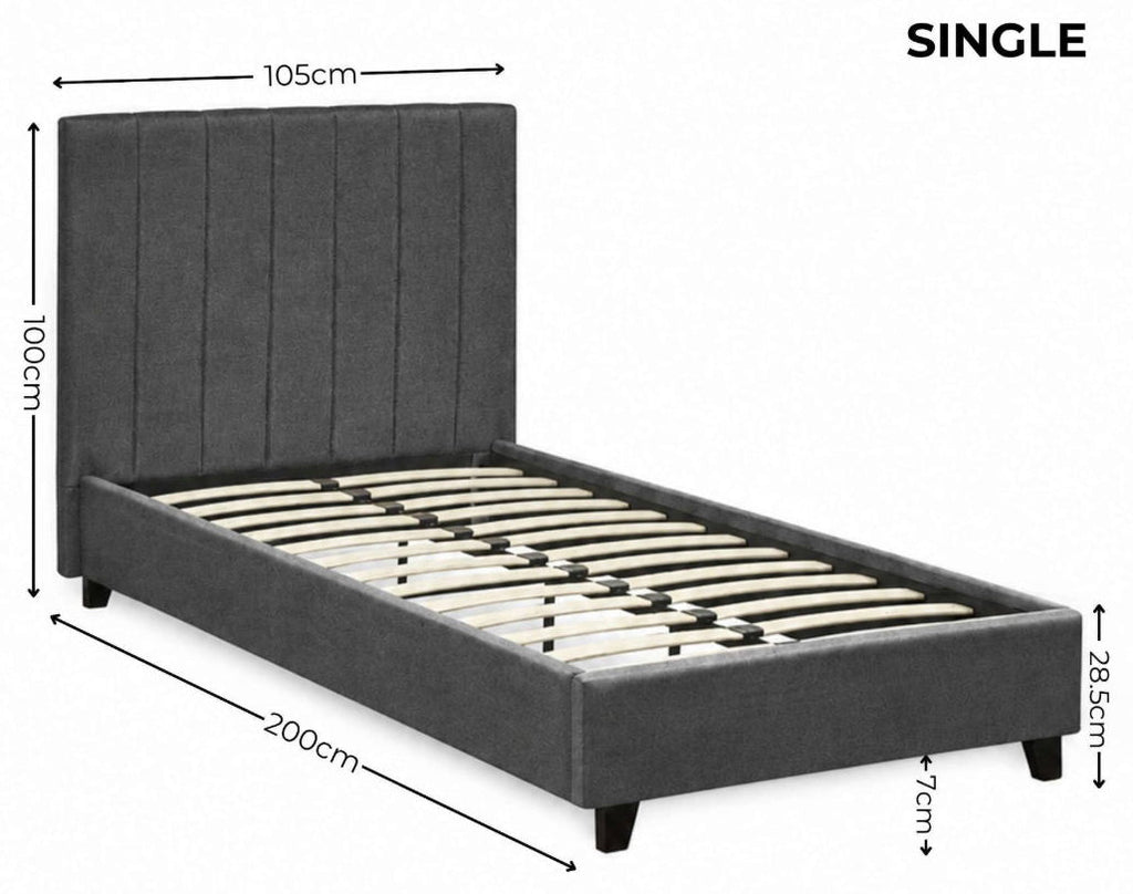 Ventanas Dark Grey Linen Single Bed Frame