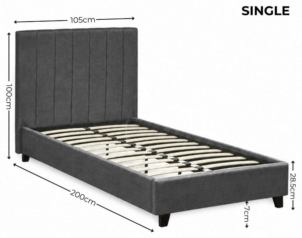 Ventanas Dark Grey Linen Single Bed Frame