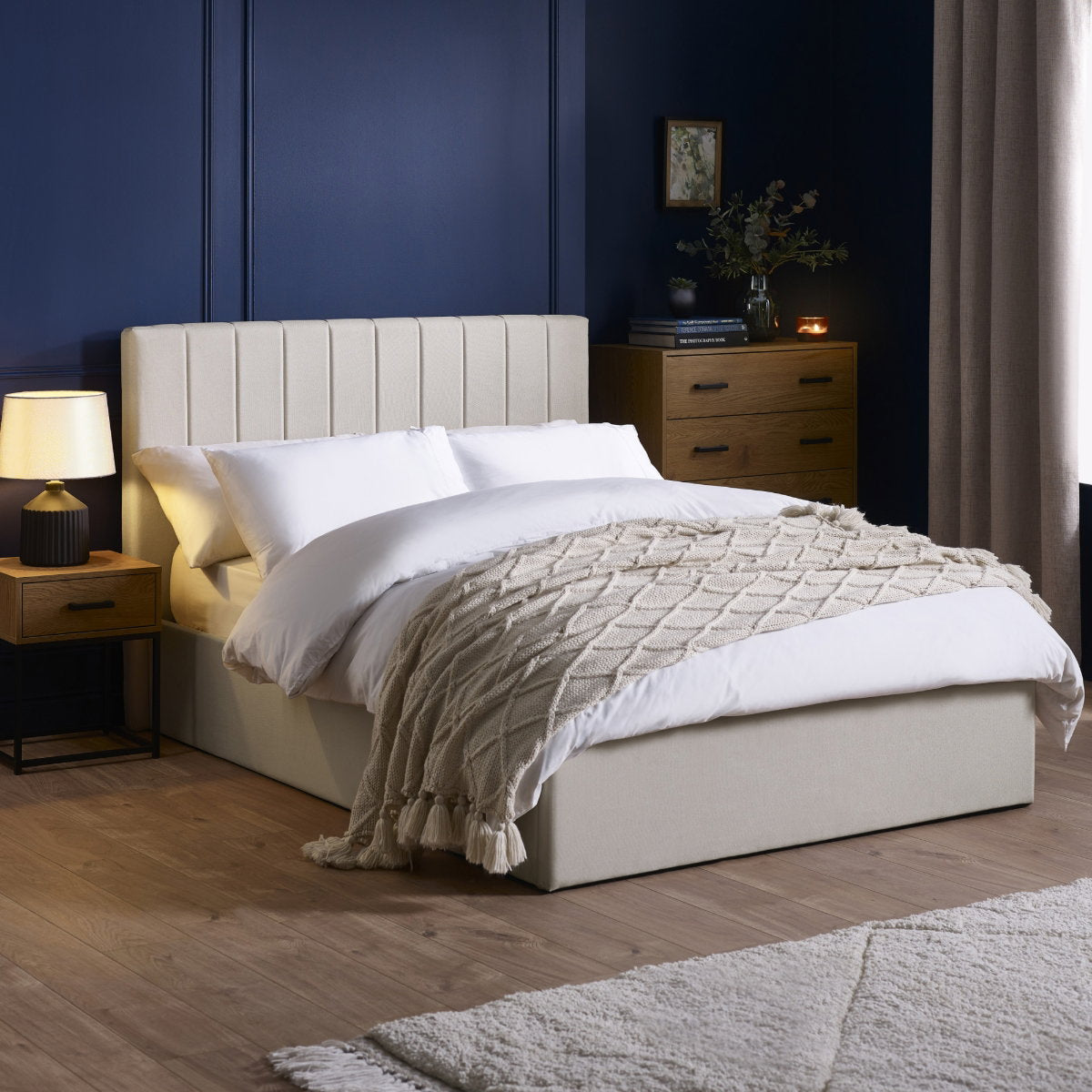 Ventanas Oatmeal Linen King Size Ottoman Bed