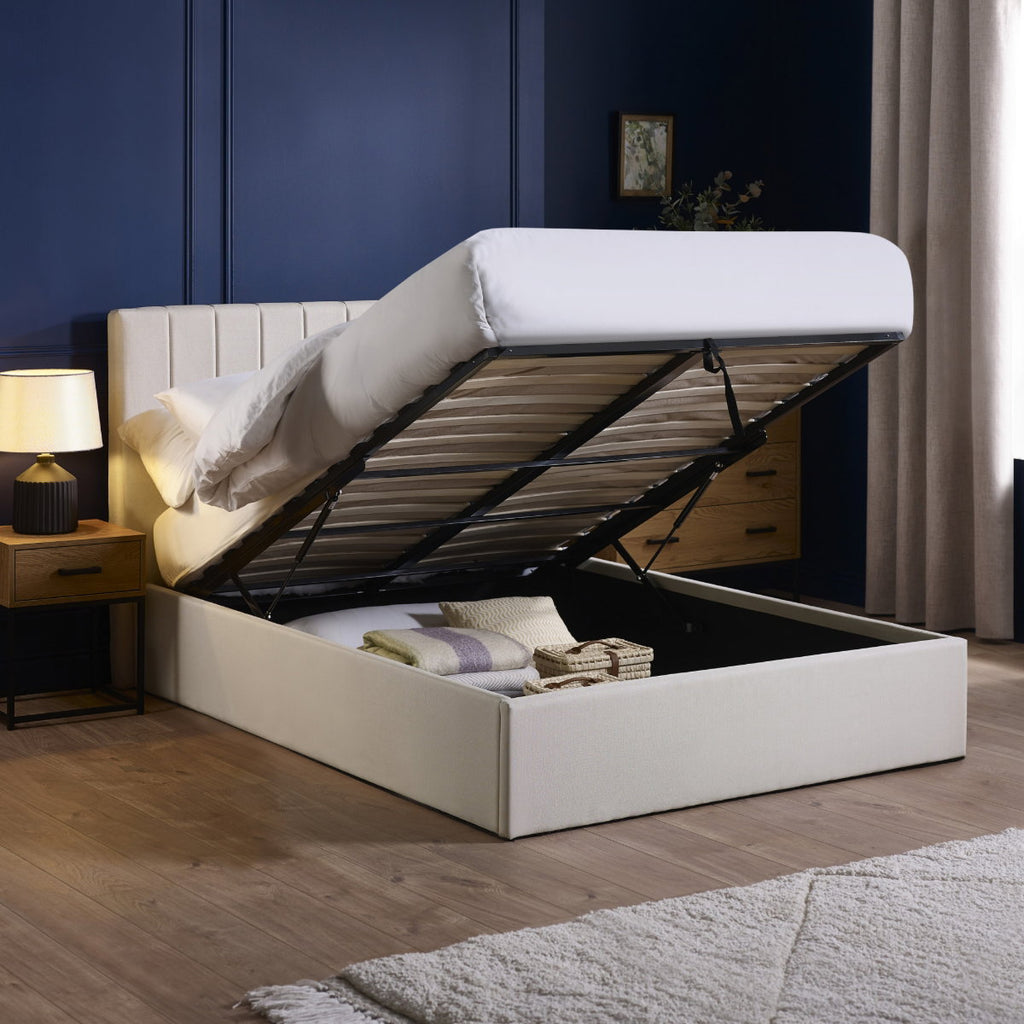 Ventanas Oatmeal Linen King Size Ottoman Bed
