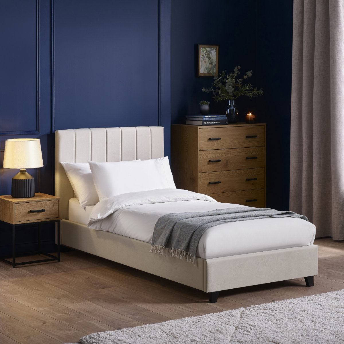 Ventanas Oatmeal Linen Single Bed Frame