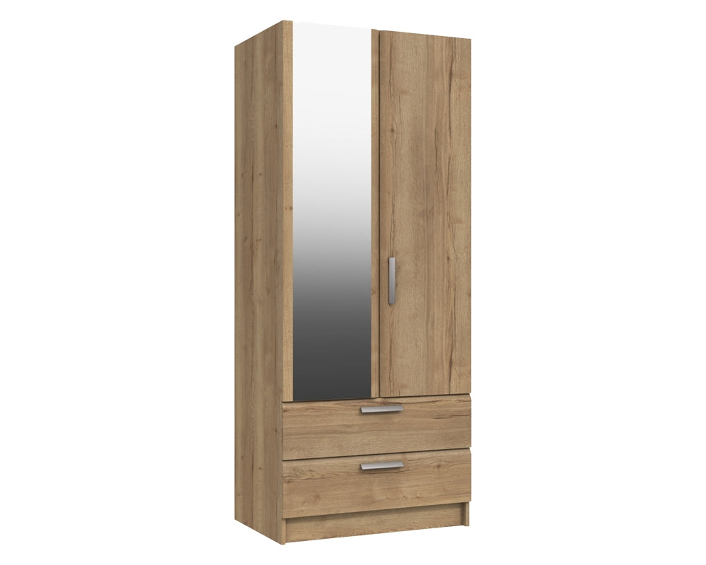 Waterford Oak 2 Door 2 Drawer Wardrobe With Mirror
