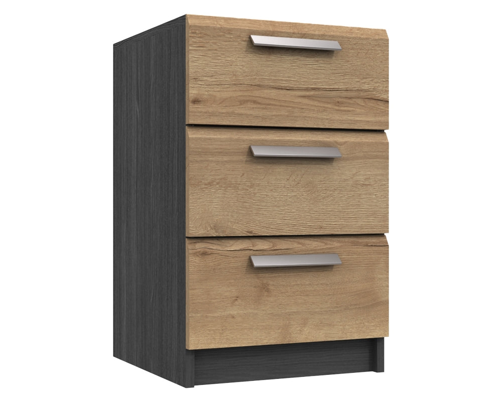 Waterford Graphite And Oak 3 Drawer Bedside