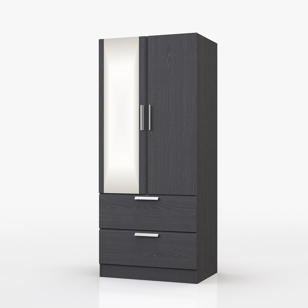 Waterford Graphite 2 Door 2 Drawer Wardrobe With Mirror