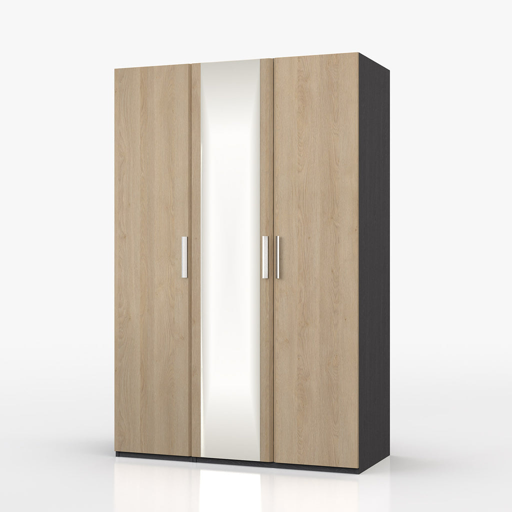 Waterford Graphite And Oak 3 Door Wardrobe With Mirror