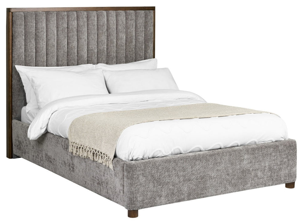 Whitemeadow Grey Upholstered King Size Bed Frame angled view