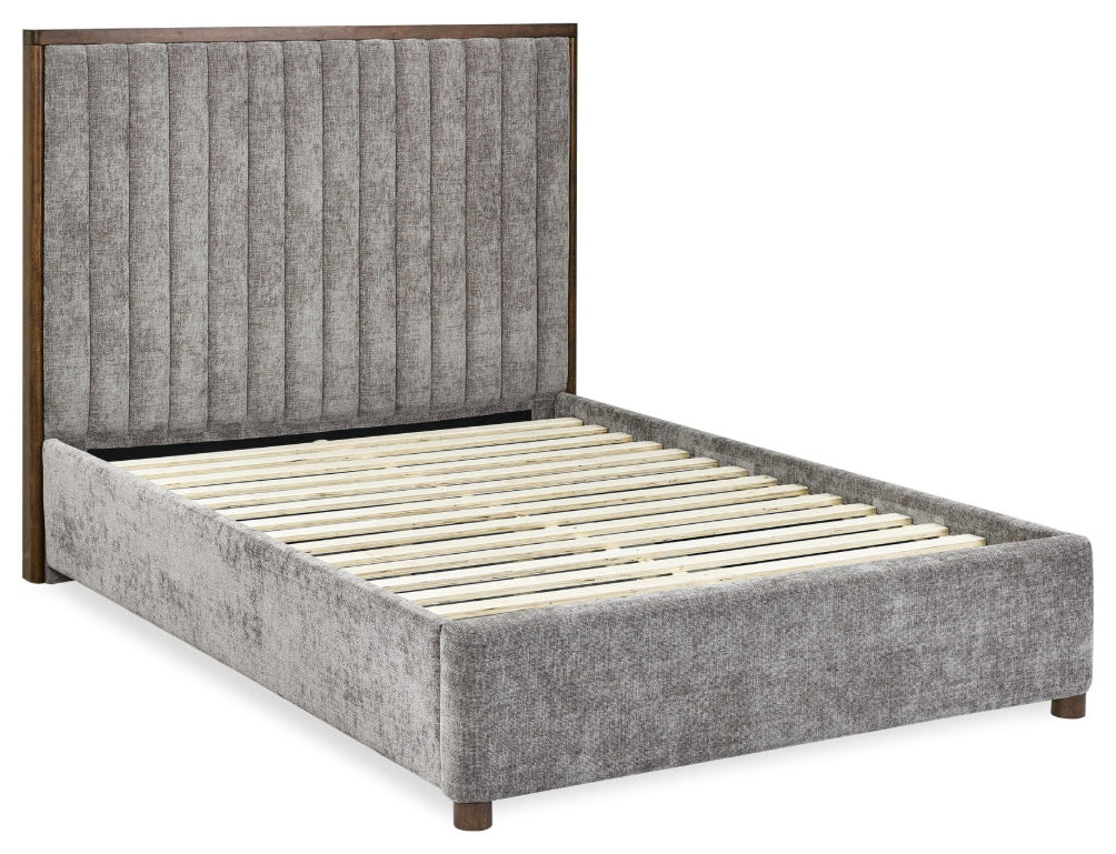 Whitemeadow Grey Upholstered King Size Bed Frame with bedding