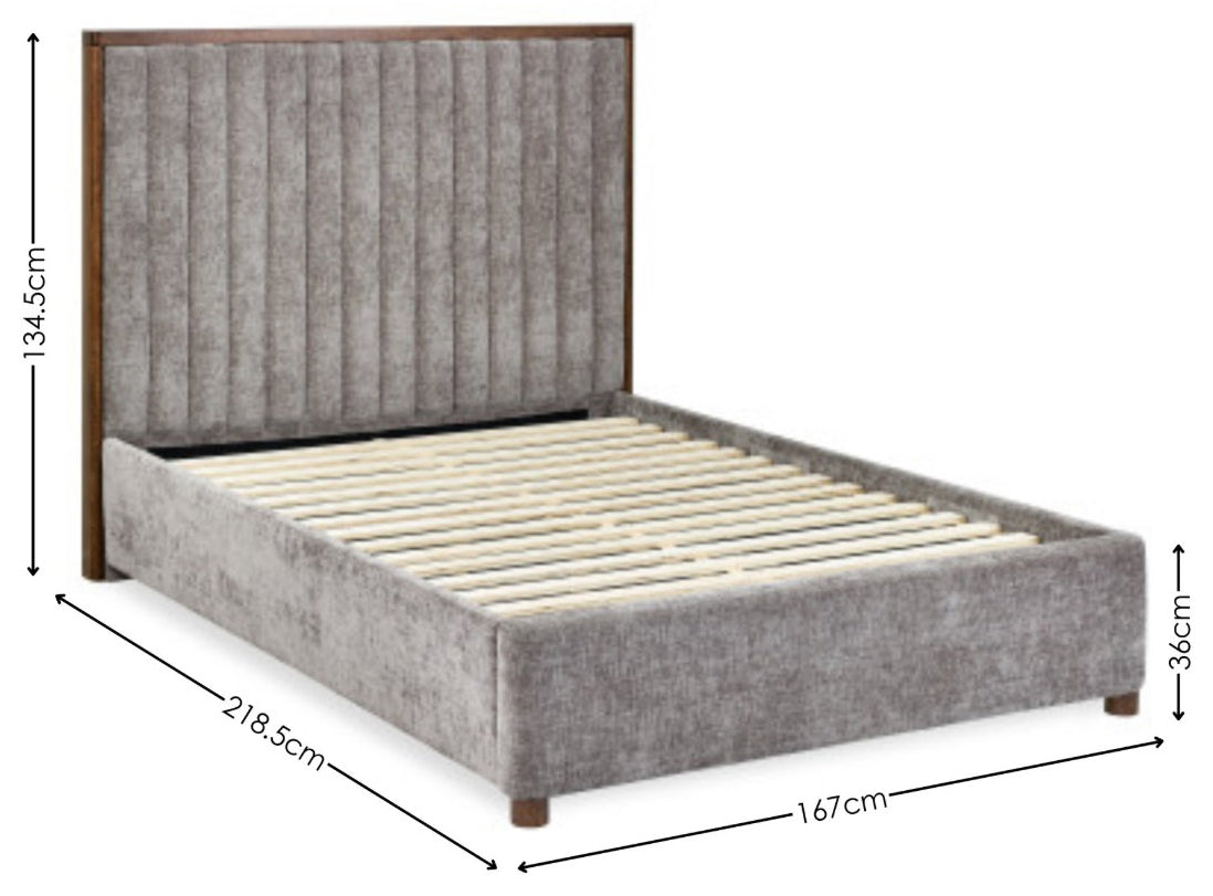 Whitemeadow Grey Upholstered King Size Bed Frame dimensions