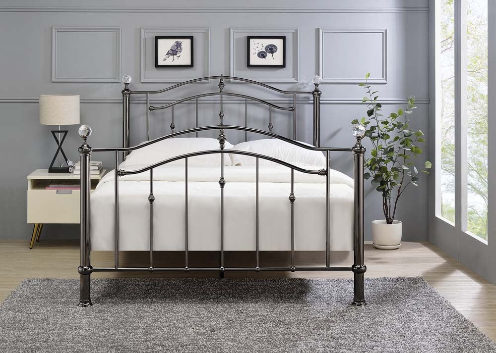Callipso Black Chrome Dual Finial King Size Bed Frame