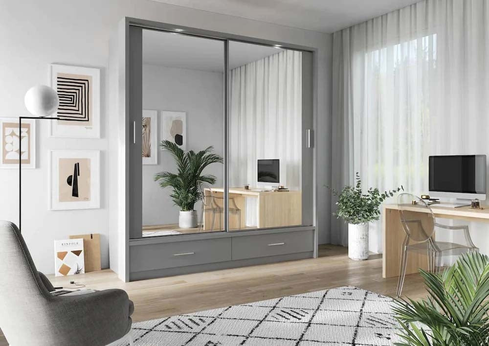 York Grey Sliding Door Wardrobe 200cm With Lights