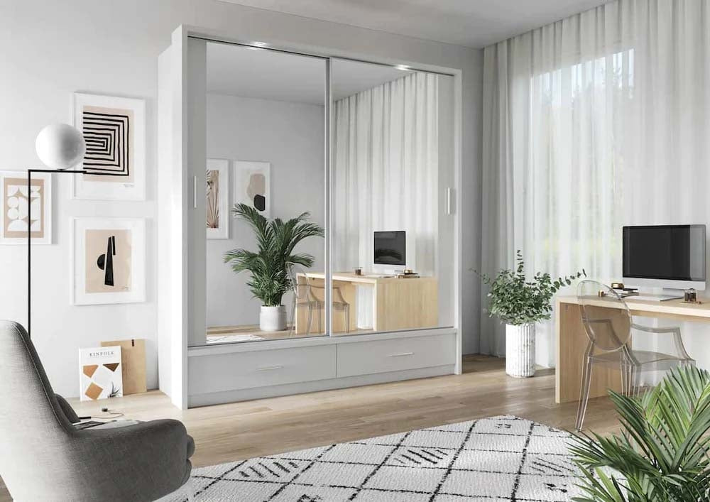 York White Sliding Door Wardrobe 200cm With Lights