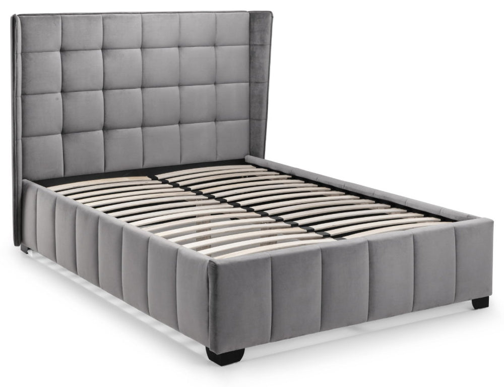 Yucatan Grey Velvet Double Bed Frame front view