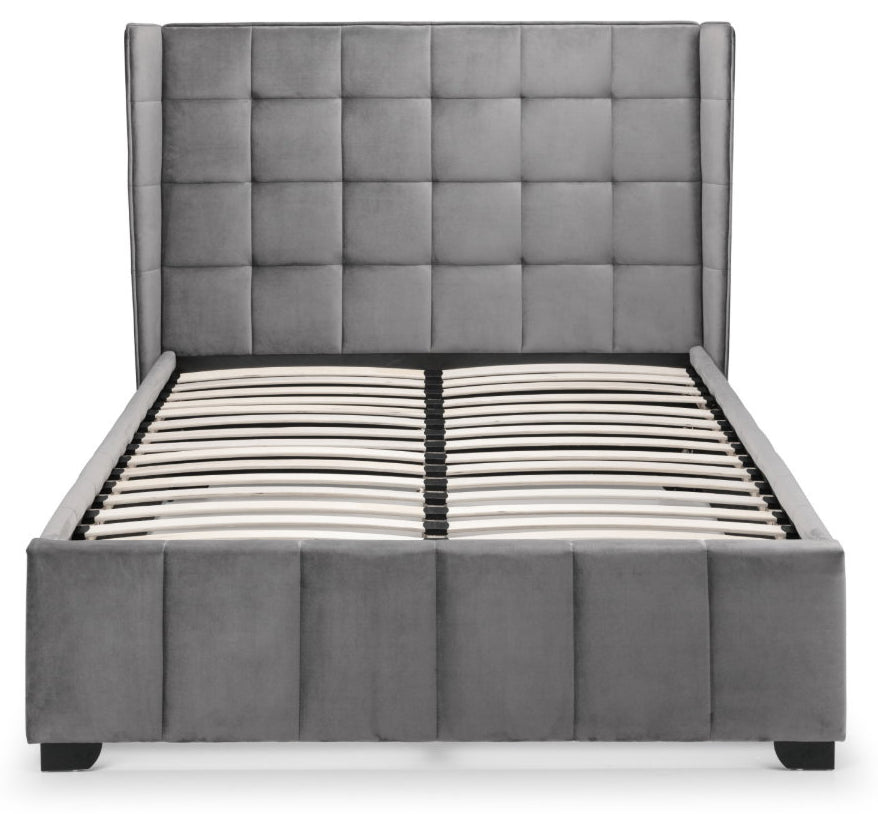 Yucatan Grey Velvet Double Bed Frame side view