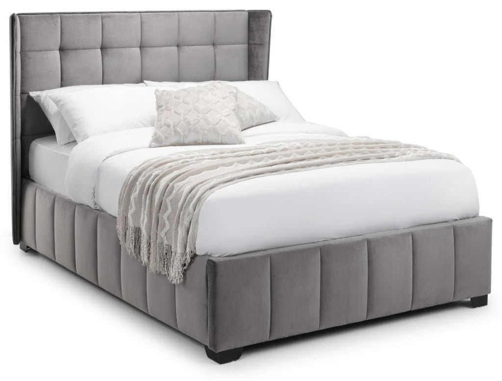 Yucatan Grey Velvet King Size Bed Frame angled view