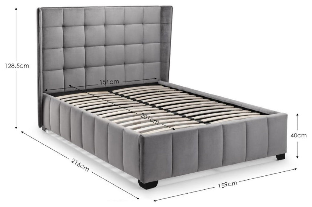 Yucatan Grey Velvet King Size Bed Frame dimensions