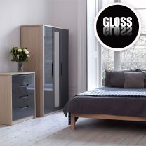 Champagne Avola With Grey Gloss Bedroom Furniture.