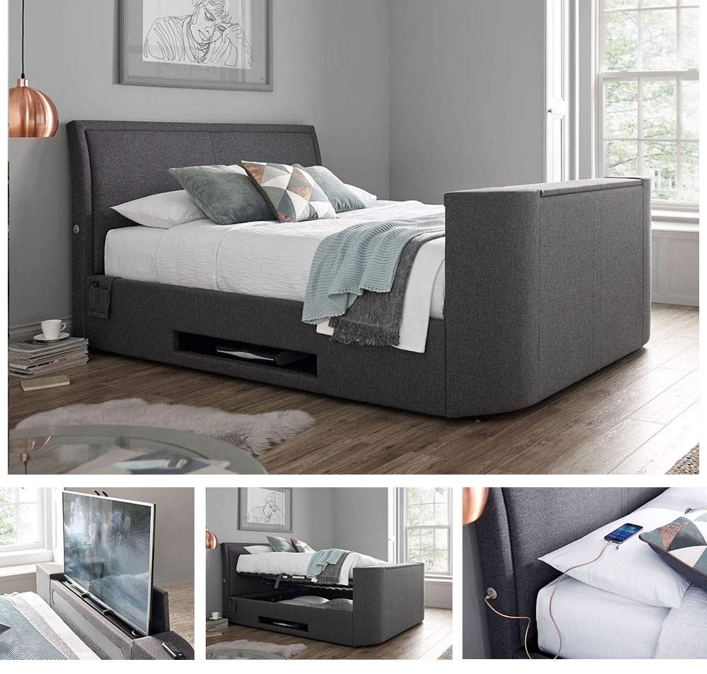 Arrow Hopsack Grey King Size Ottoman TV Bed Frame