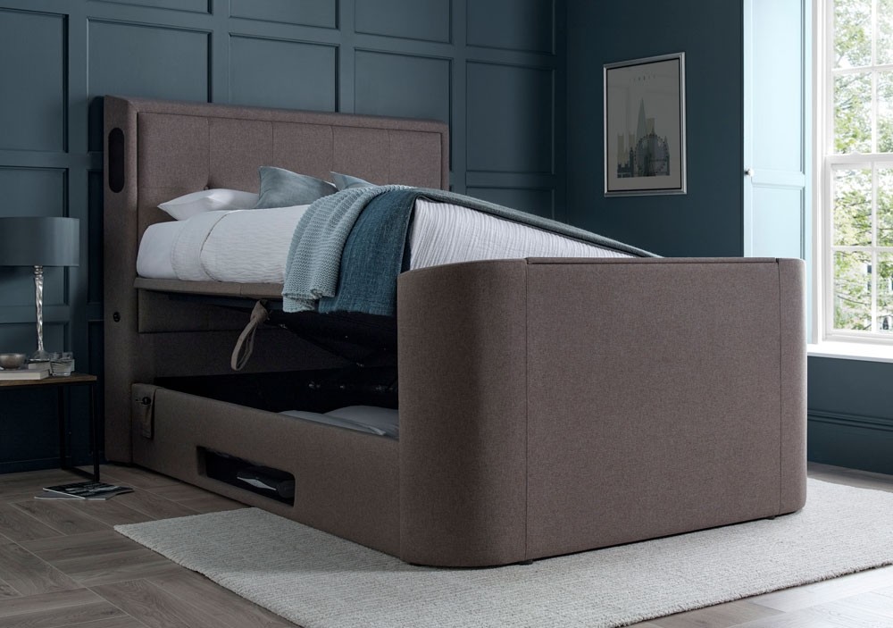 Merlin Fawn King Size Ottoman TV Bed Frame