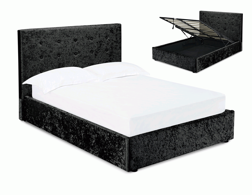 Mint Black Velvet Double Ottoman Bed Frame, Black Double Bed Frame